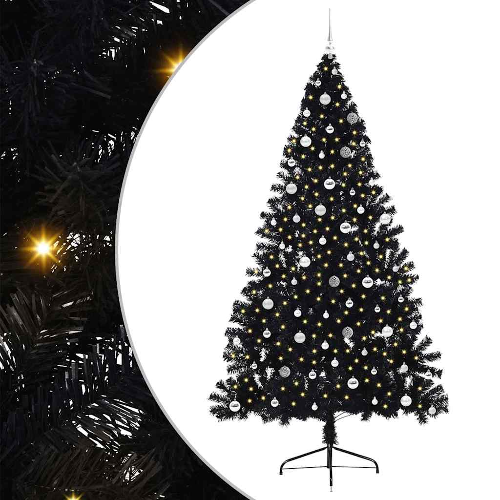 Dirbtinis prieššventinis eglutė su šviesomis Juoda 240 cm PVC