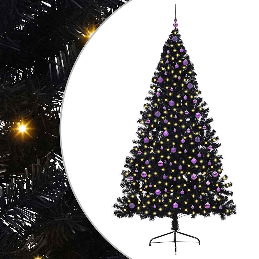 Dirbtinis prieššventinis eglutė su šviesomis Juoda 240 cm PVC