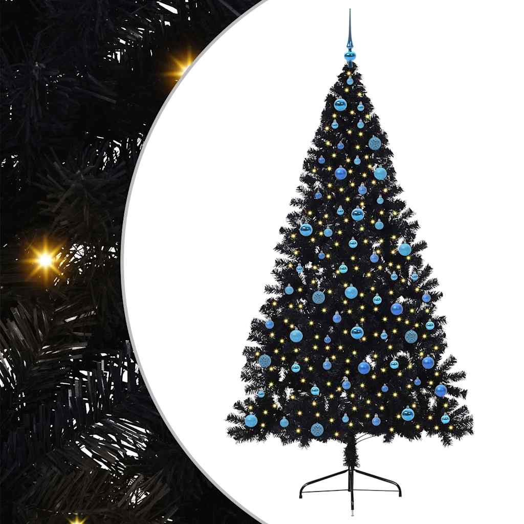 Dirbtinis prieššventinis eglutė su šviesomis Juoda 240 cm PVC