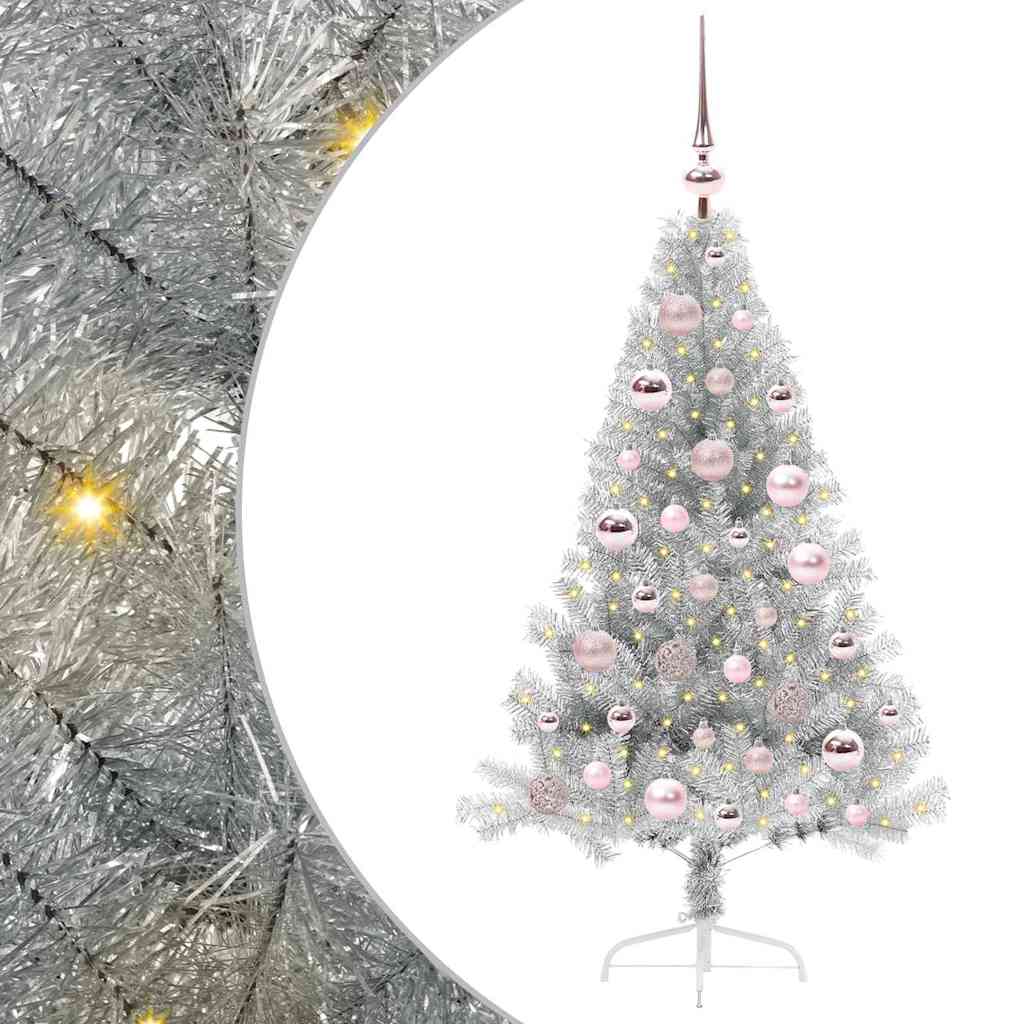 Dirbtinis prieššventinis eglutė su šviesomis Sidabro 120 cm PET