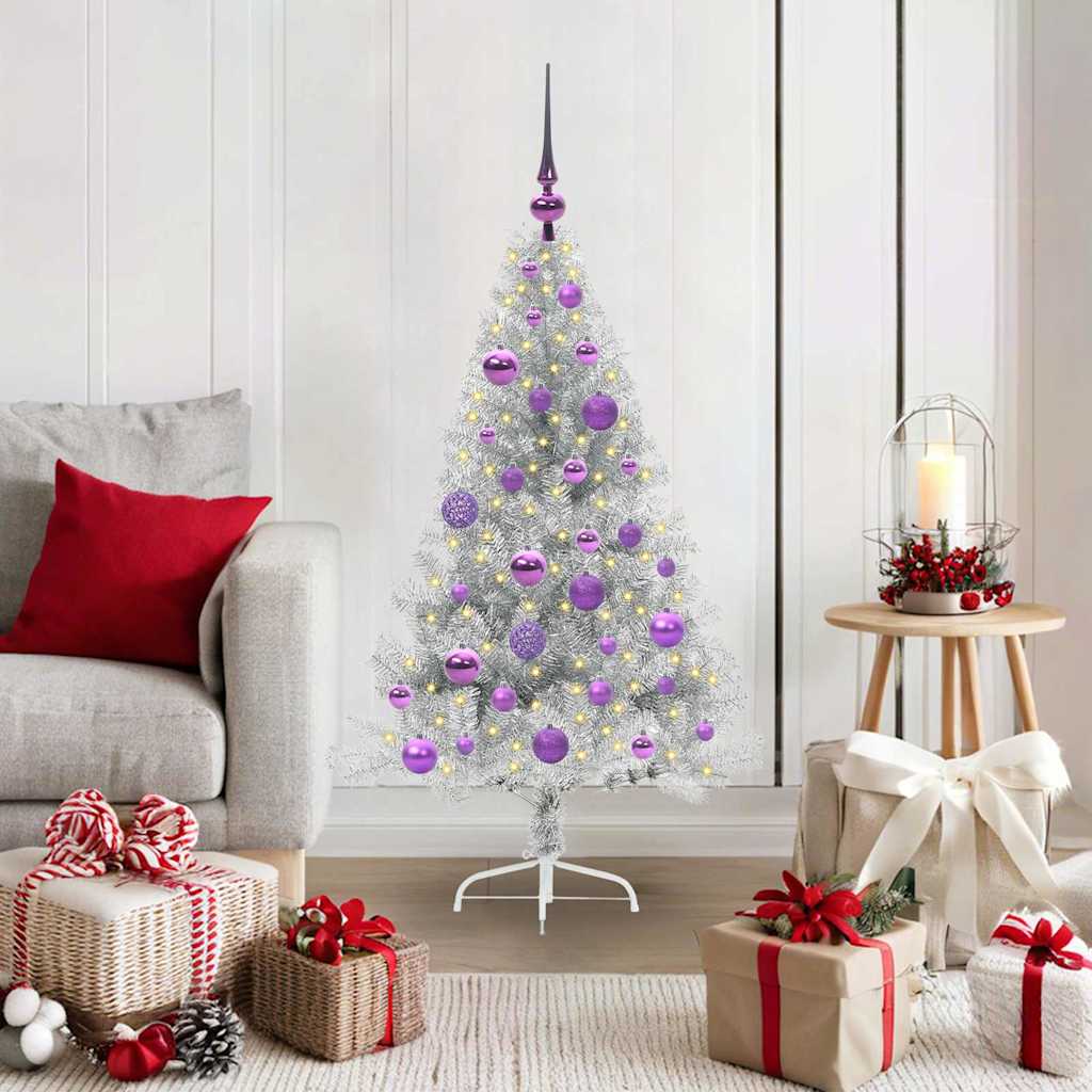 Dirbtinis prieššventinis eglutė su šviesomis Sidabro 120 cm PET