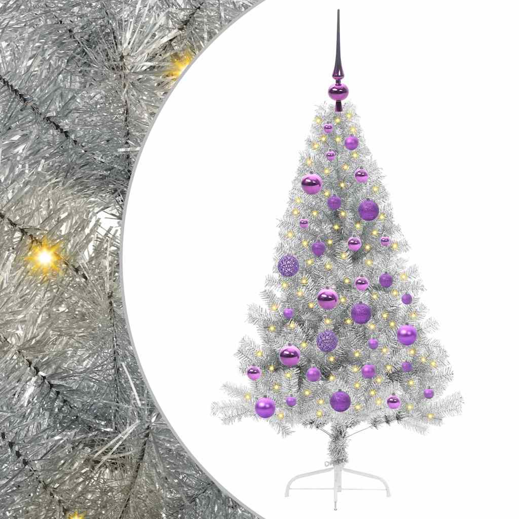 Dirbtinis prieššventinis eglutė su šviesomis Sidabro 120 cm PET