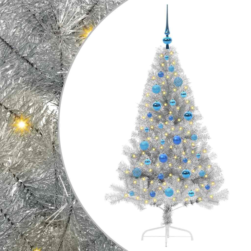 Dirbtinis prieššventinis eglutė su šviesomis Sidabro 150 cm PET