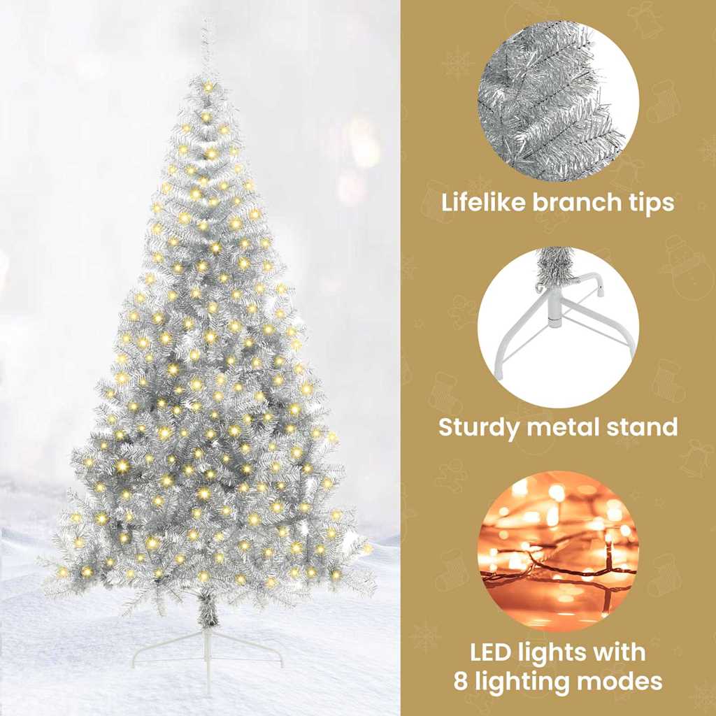 Artificial Pre-lit Christmas Tree Silver 210 cm PET