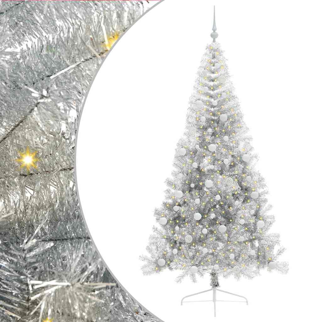 Artificial Pre-Lit Christmas Tree Silver 210 cm PET