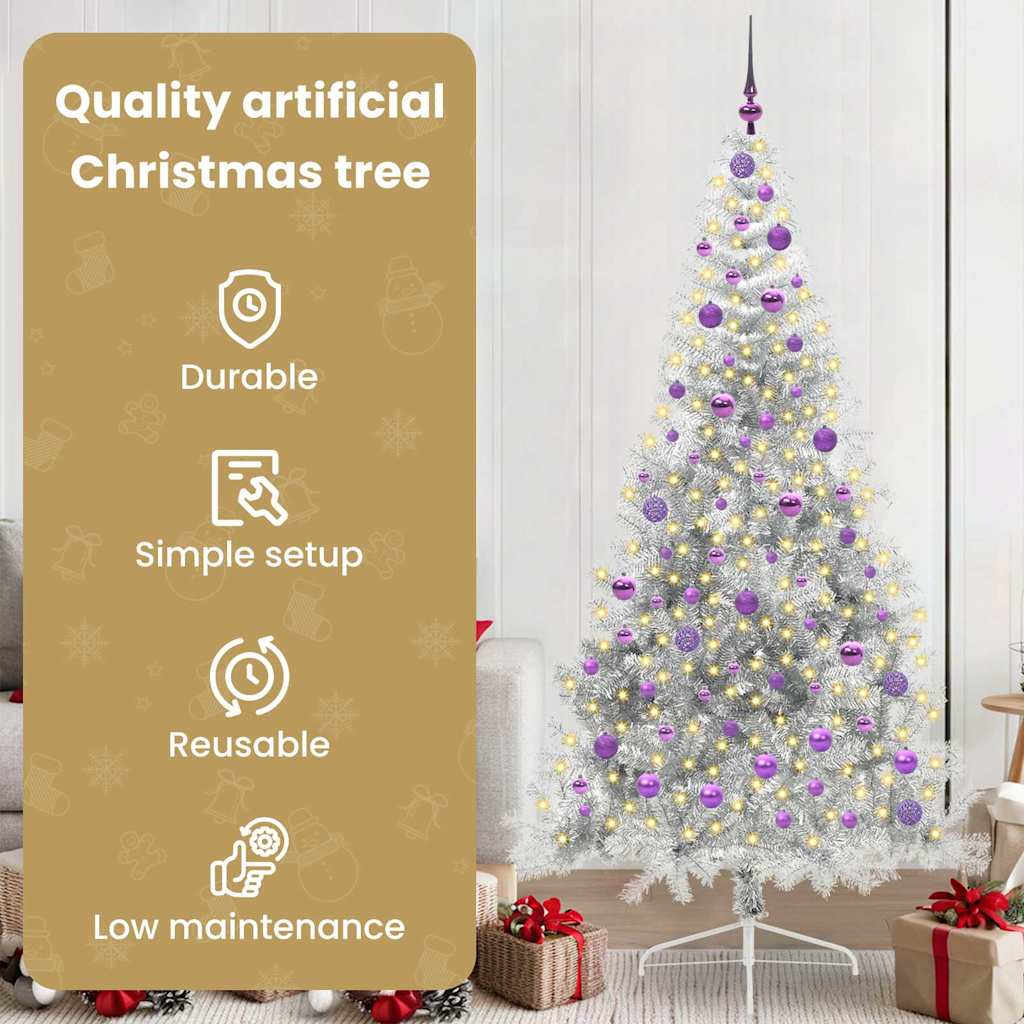 Artificial Pre-Lit Christmas Tree Silver 210 cm PET