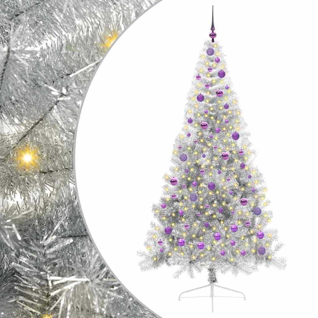 Artificial Pre-Lit Christmas Tree Silver 210 cm PET