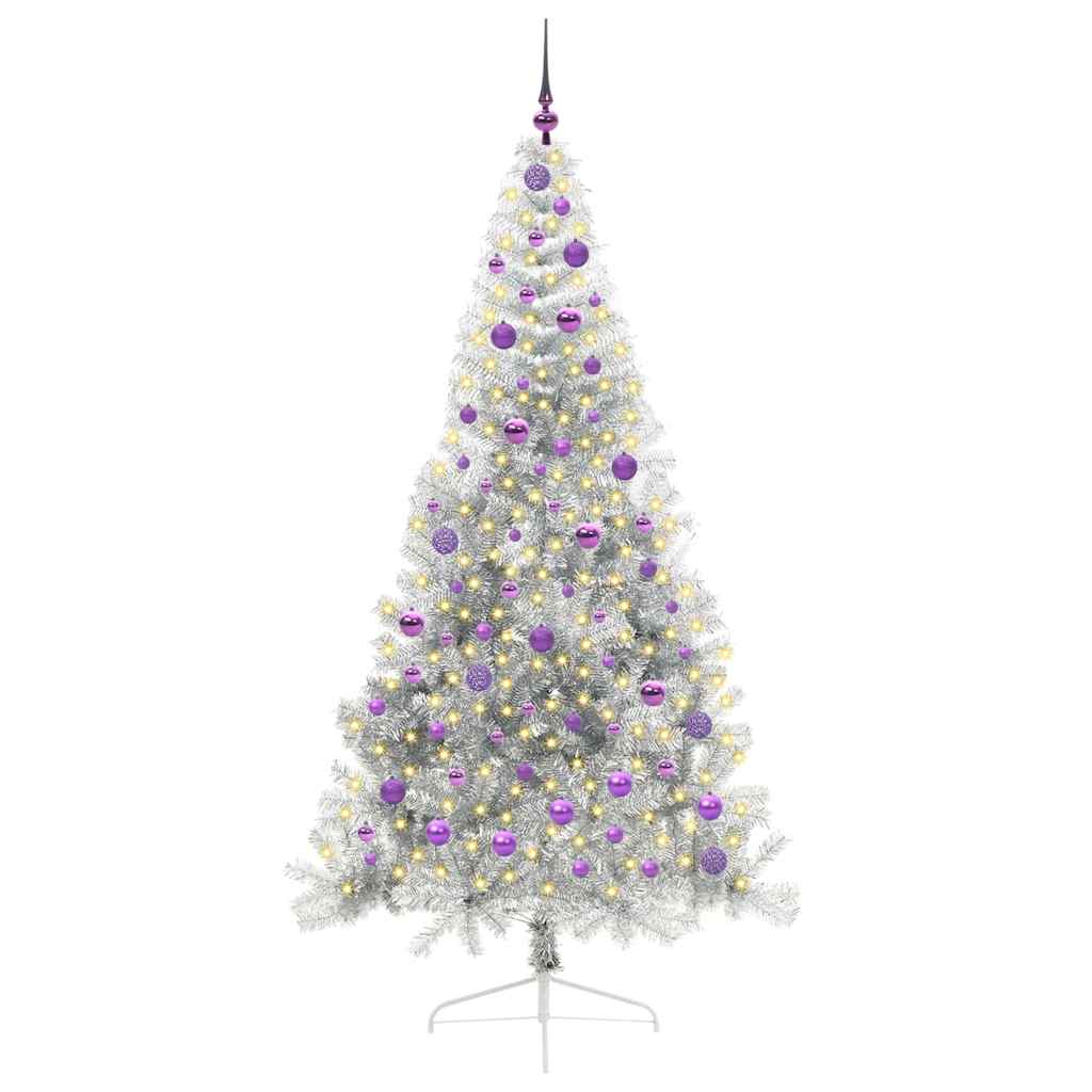 Artificial Pre-Lit Christmas Tree Silver 210 cm PET