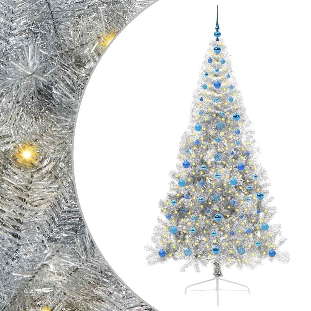 Artificial Pre-Lit Christmas Tree Silver 210 cm PET