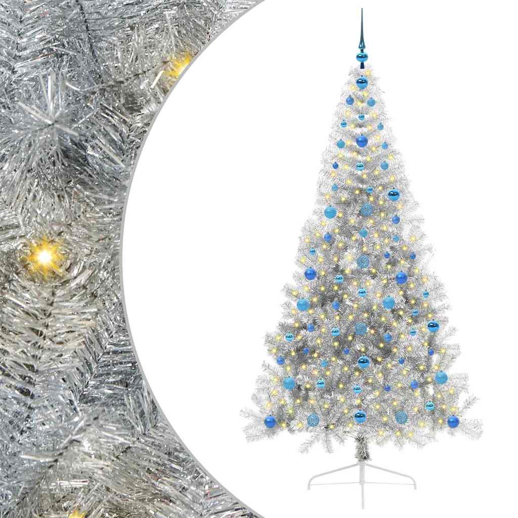 Artificial Pre-Lit Christmas Tree Silver 210 cm PET