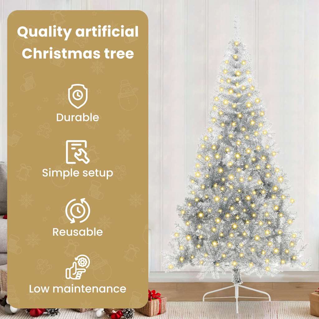 Artificial Pre-Lit Christmas Tree with Lights Silver 240 cm PET