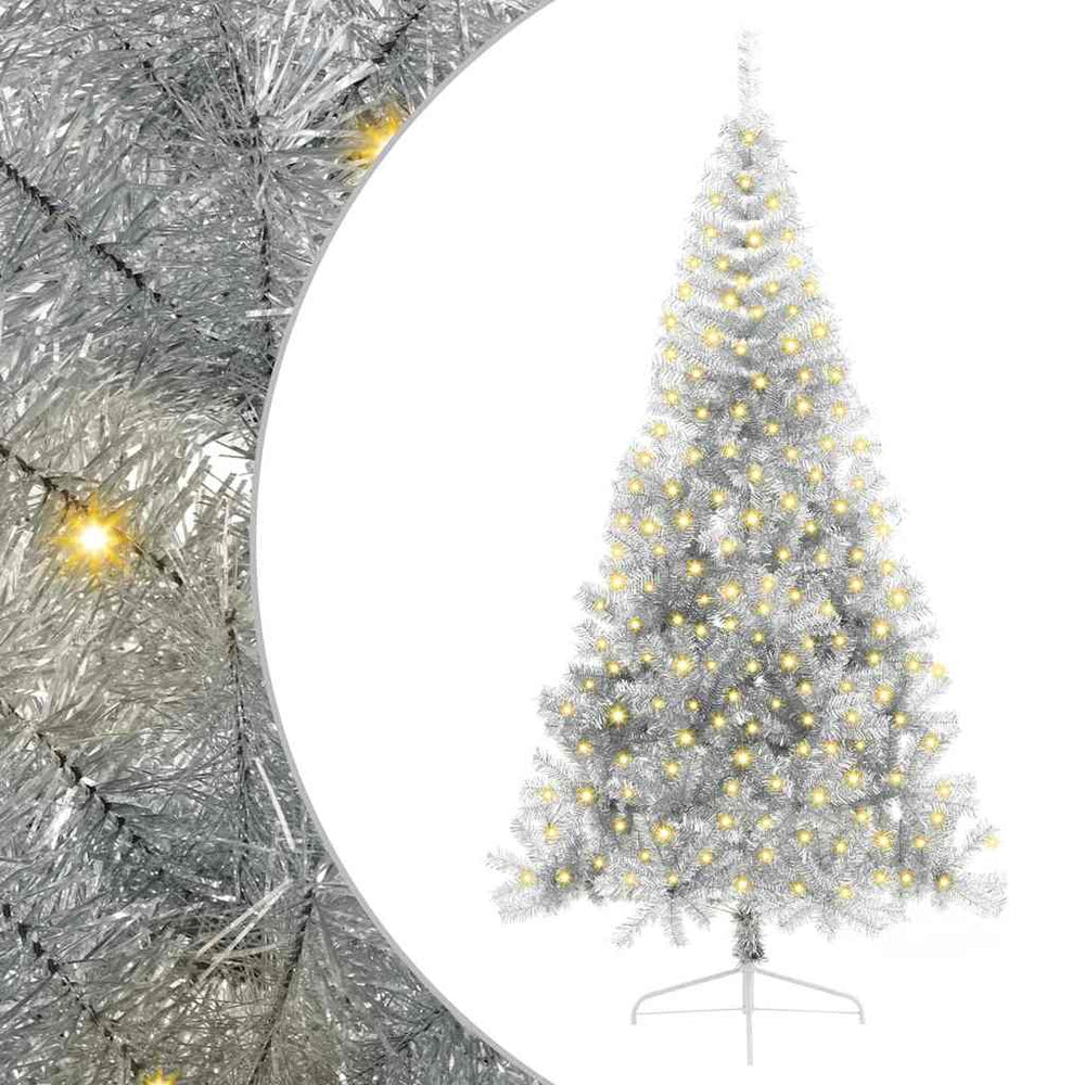 Artificial Pre-Lit Christmas Tree with Lights Silver 240 cm PET