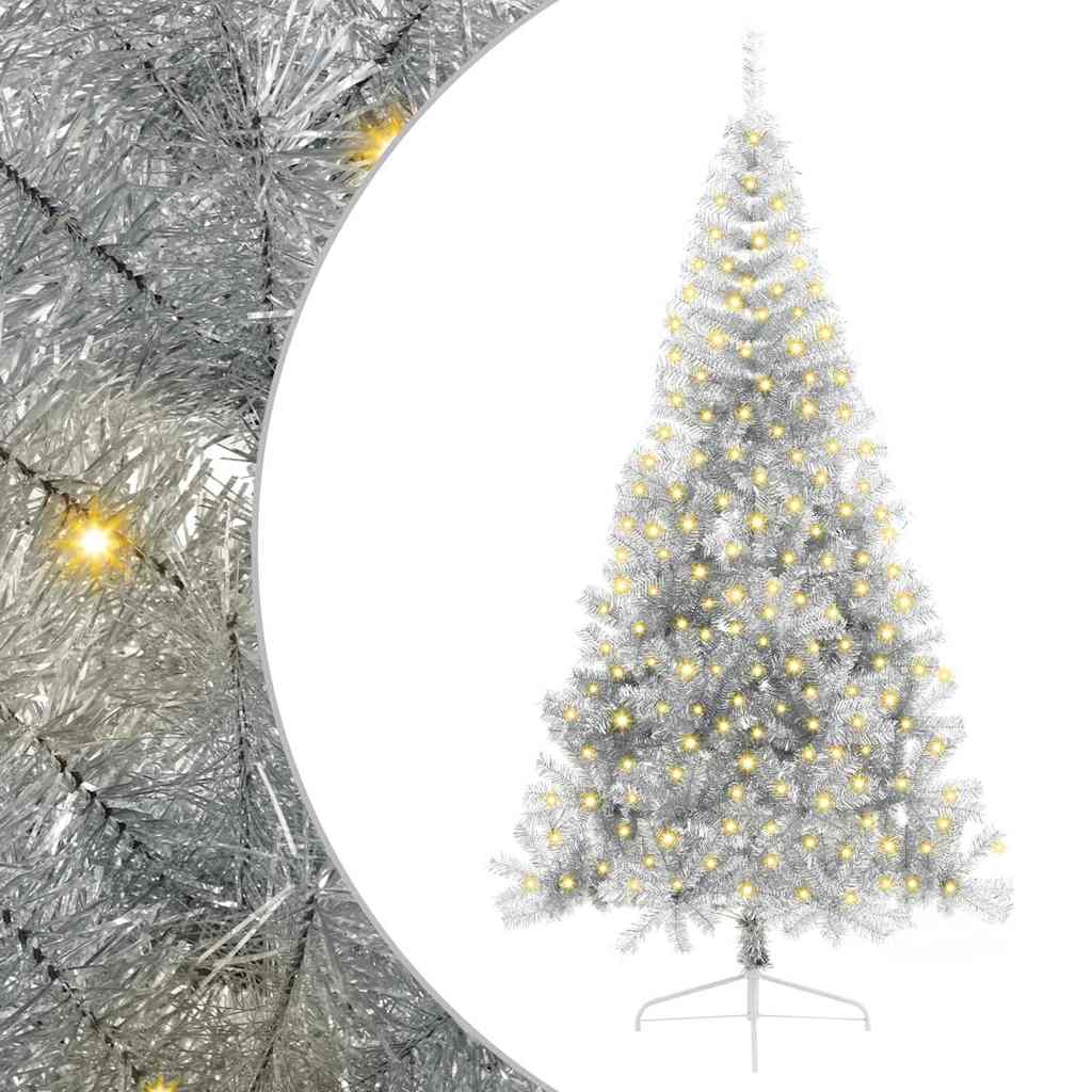 Artificial Pre-Lit Christmas Tree with Lights Silver 240 cm PET