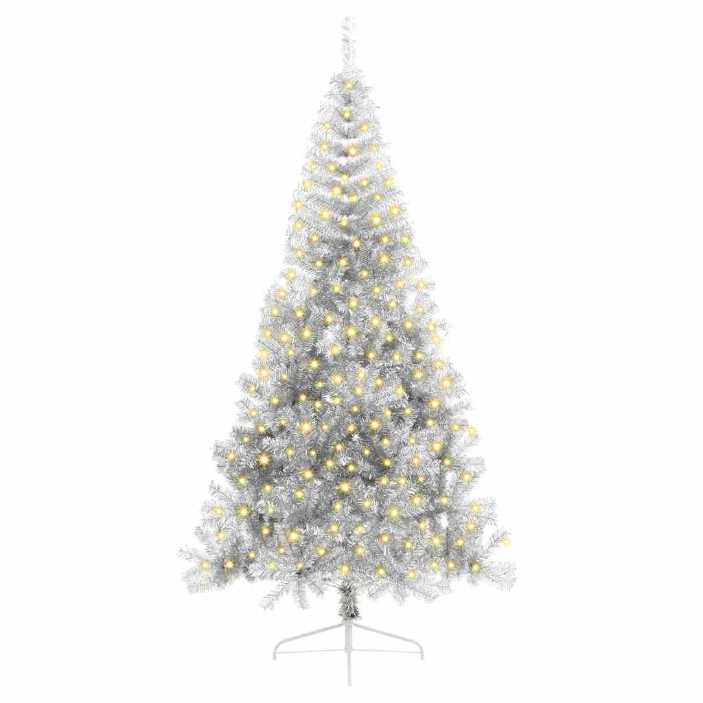 Artificial Pre-Lit Christmas Tree with Lights Silver 240 cm PET