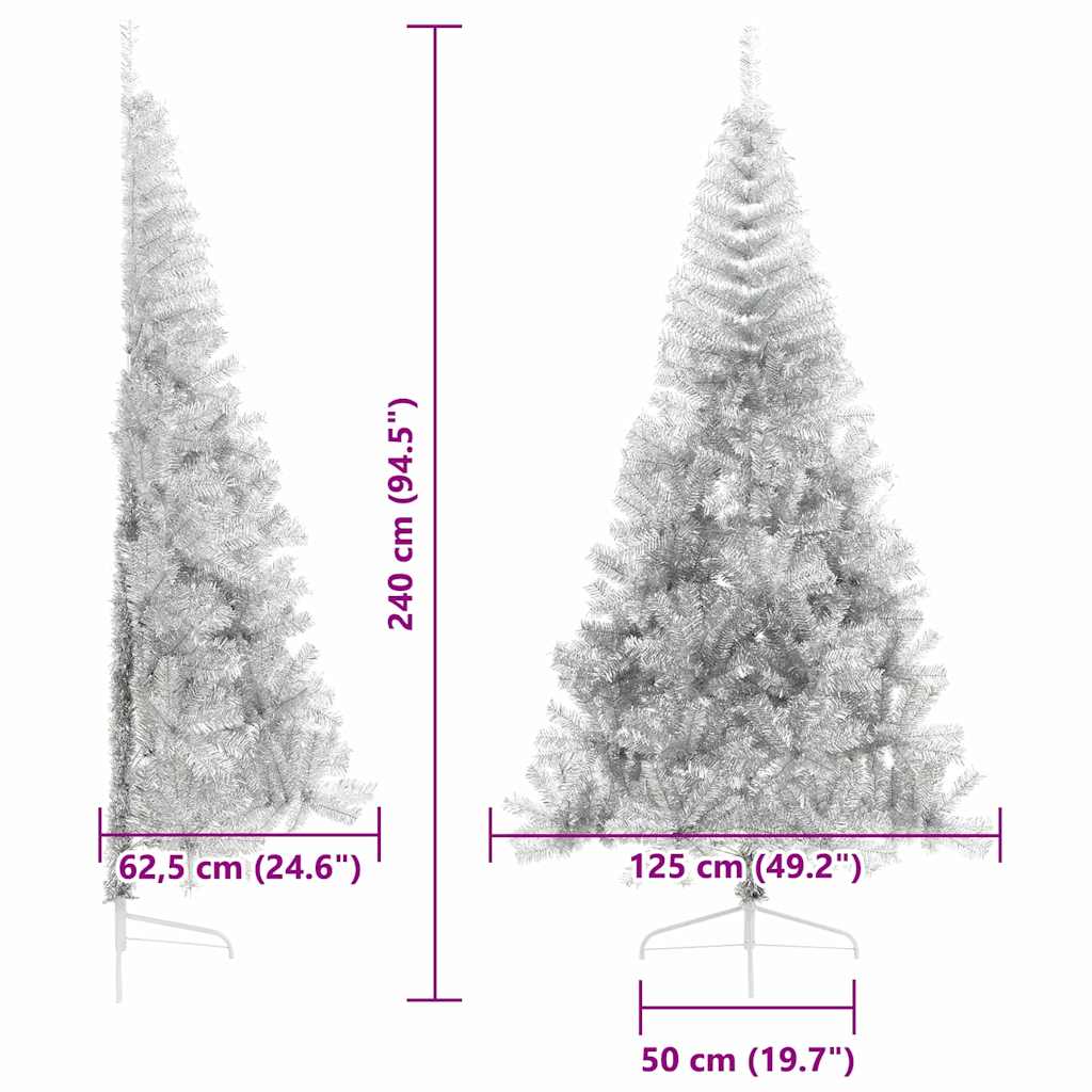 Artificial Pre-Lit Christmas Tree with Lights Silver 240 cm PET