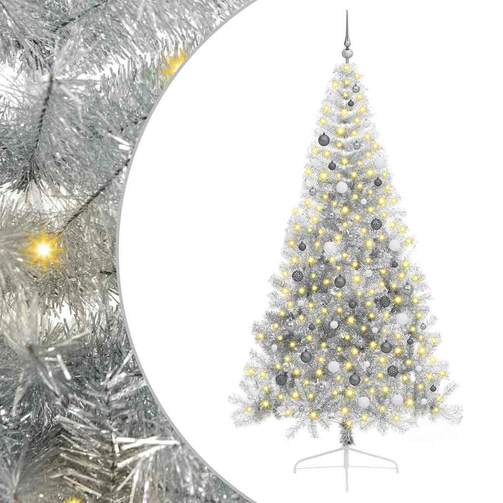 Artificial Pre-Lit Christmas Tree with Lights Silver 240 cm PET