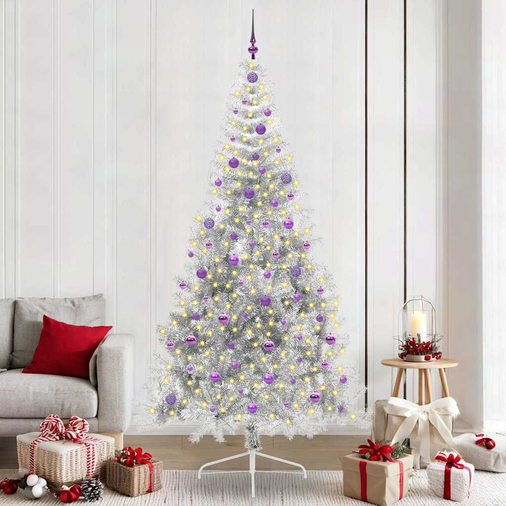 Artificial pre-lit Christmas tree POLAR STAR, with lights, Silver, 240 cm.