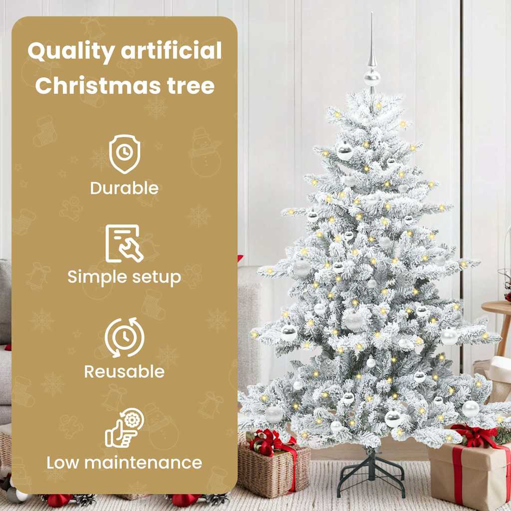 Mākslīgā saliekamā Ziemassvētku egle ar 150 LED, balta, 150 cm, PVC
