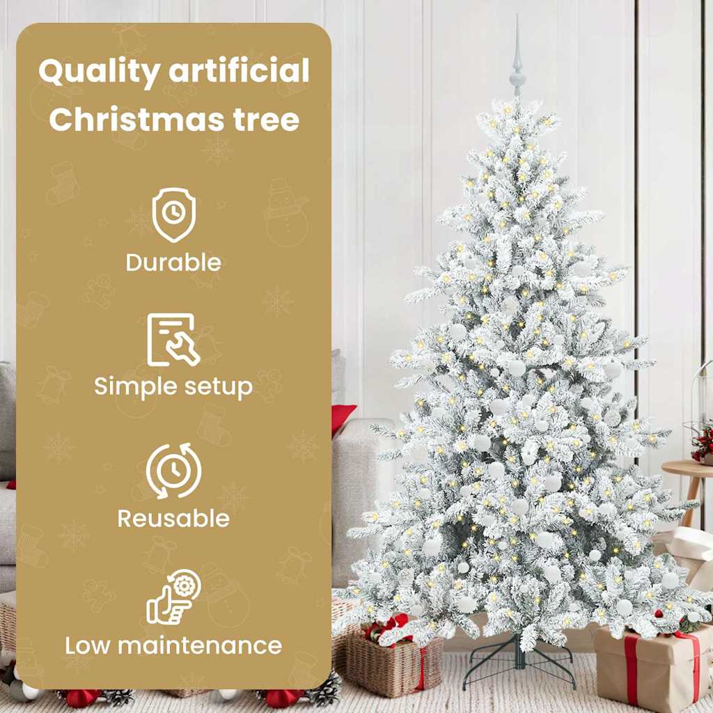 Mākslīgā salokāmā Ziemassvētku eglīte ar 300 LED, balta, 180 cm, PVC