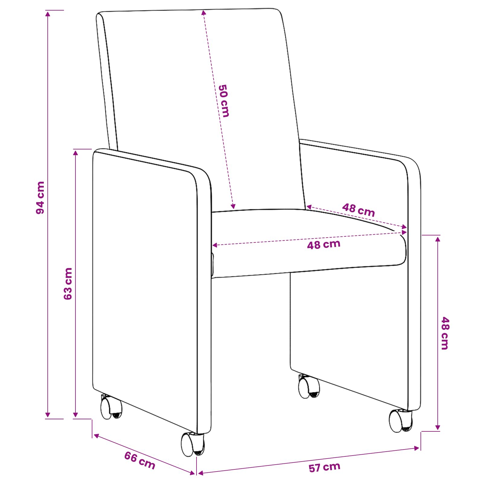 Valgomojo Kėdės su Ratukais 2 pcs Kreminė 57 x 66 x 94 cm