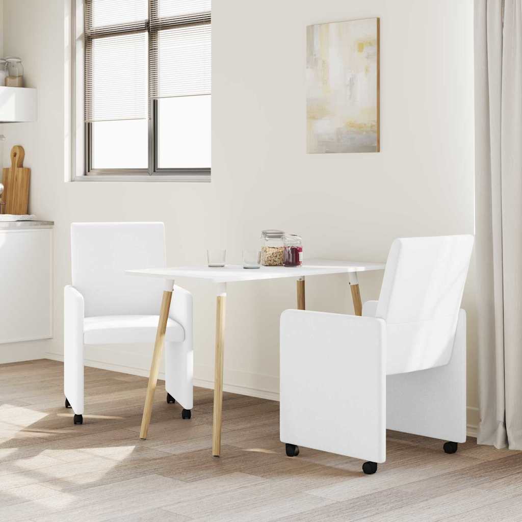 Ēdamistabas krēsli ar ritentiņiem 2 gab. balti 57 x 66 x 94 cm