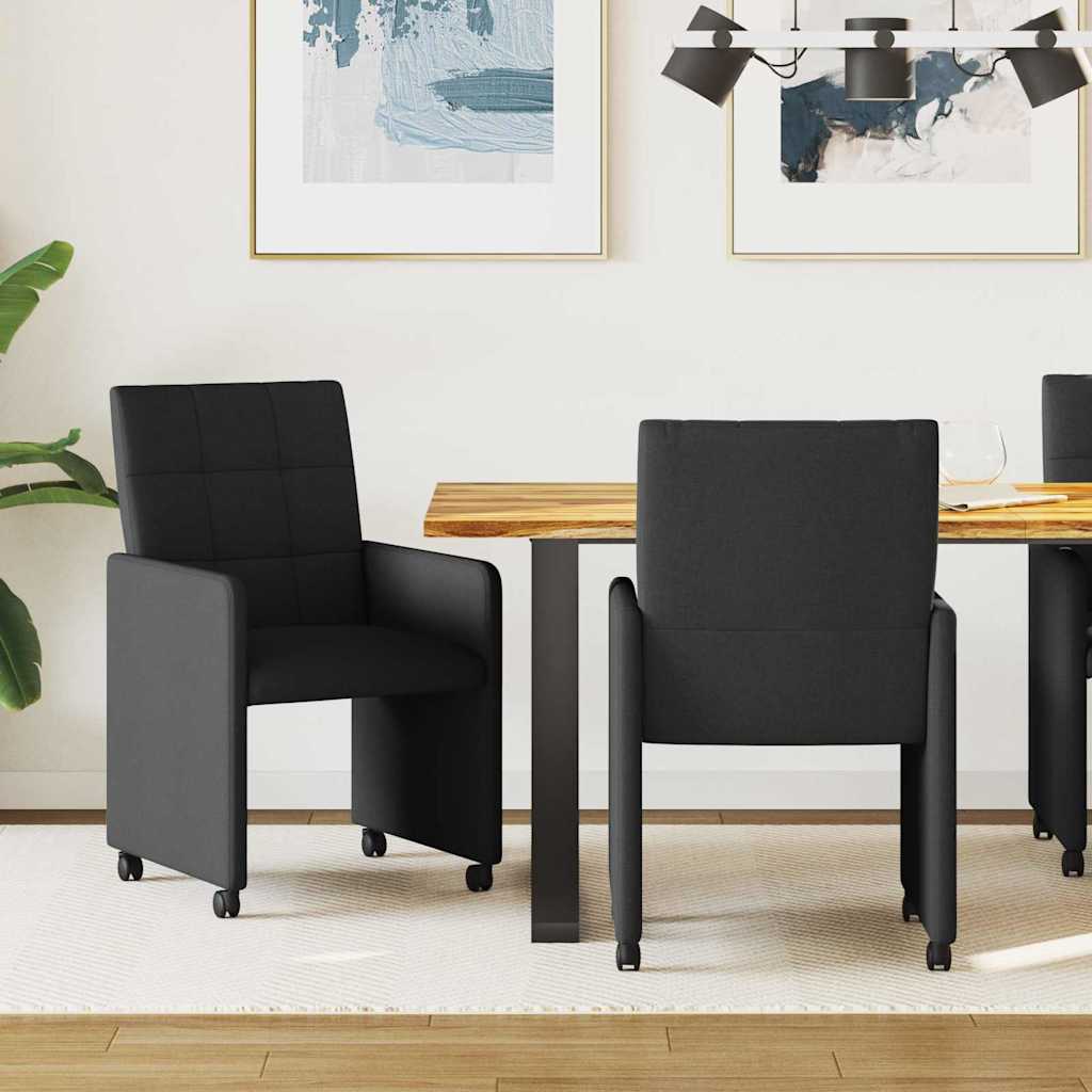 Ēdamistabas Krēsli ar Ritentiņiem 2 gab. Melni 58 x 65 x 94 cm Audums