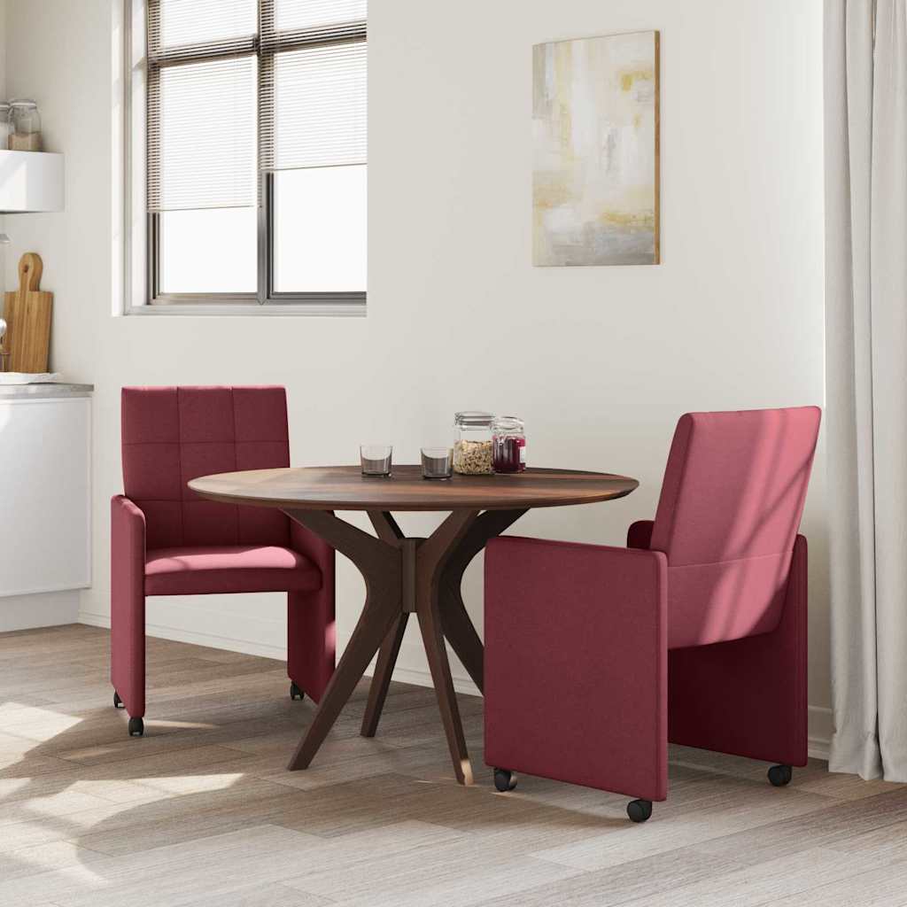 Valgomojo Kėdės su Ratukais 2 pcs Vyno raudonumo audinys