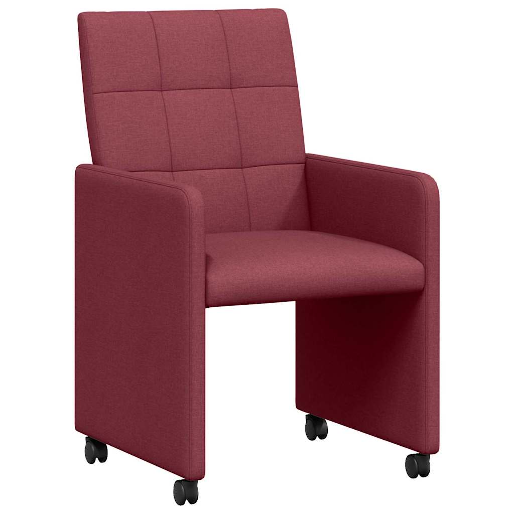 Valgomojo Kėdės su Ratukais 2 pcs Vyno raudonumo audinys