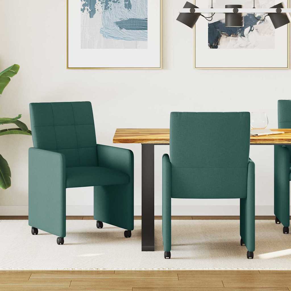 Valgomojo Kėdės su Ratukais 2 pcs Tamsiai žalia 58 x 65 x 94 cm