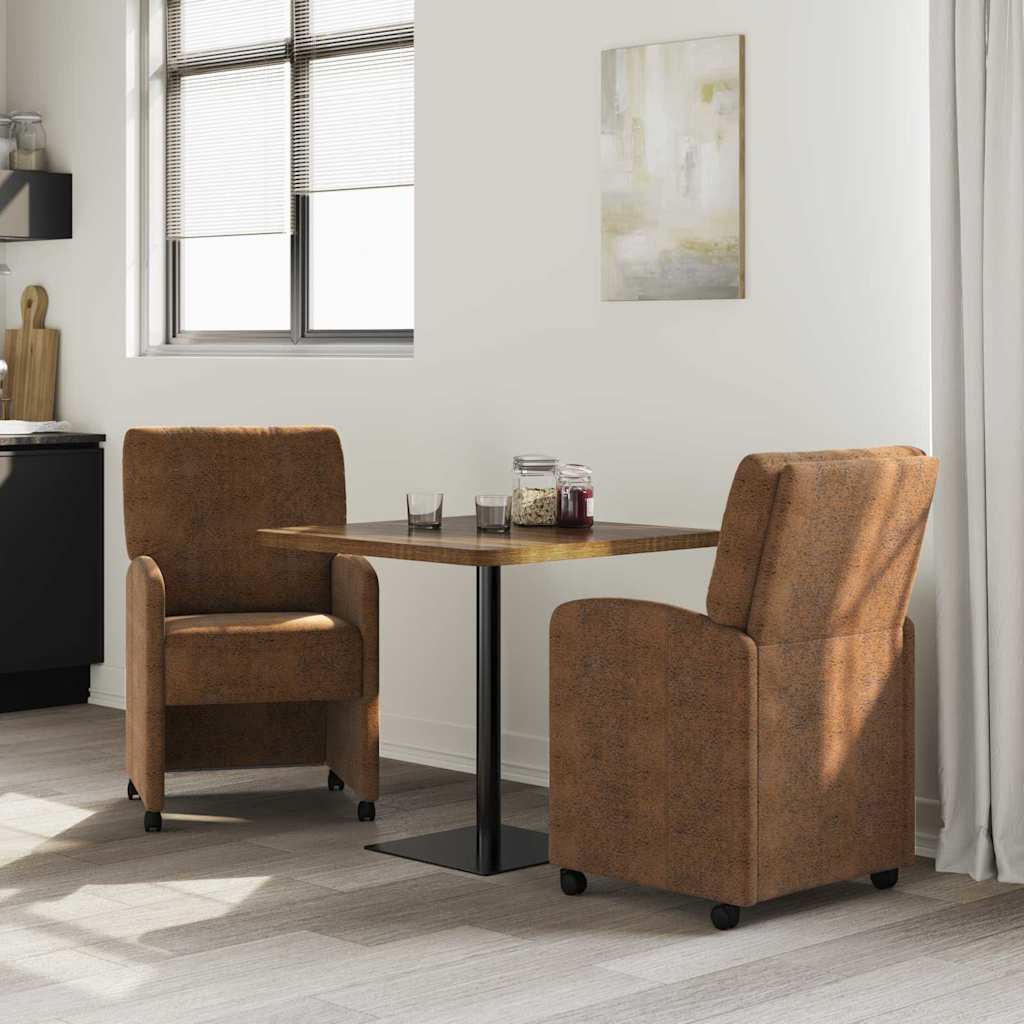 Valgomojo Kėdės su Ratukais 2 pcs Ruda 57 x 67 x 95 cm