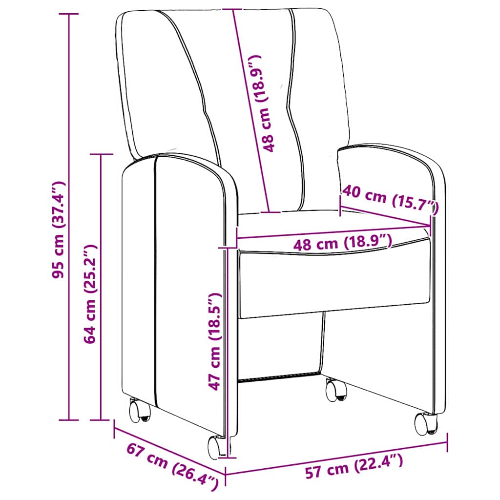 Valgomojo Kėdės su Ratukais 2 pcs Ruda 57 x 67 x 95 cm