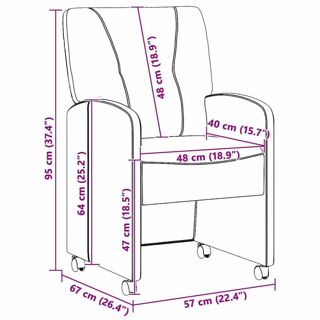 Valgomojo Kėdės su Ratukais 2 pcs Tamsiai pilka 57 x 67 x 95 cm