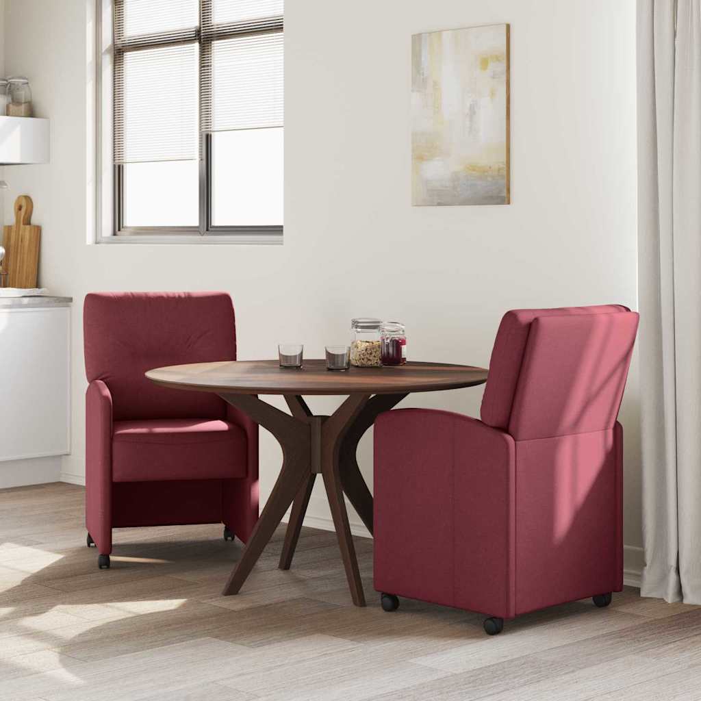 Valgomojo Kėdės su Ratukais 2 pcs Vyno raudonumo audinys