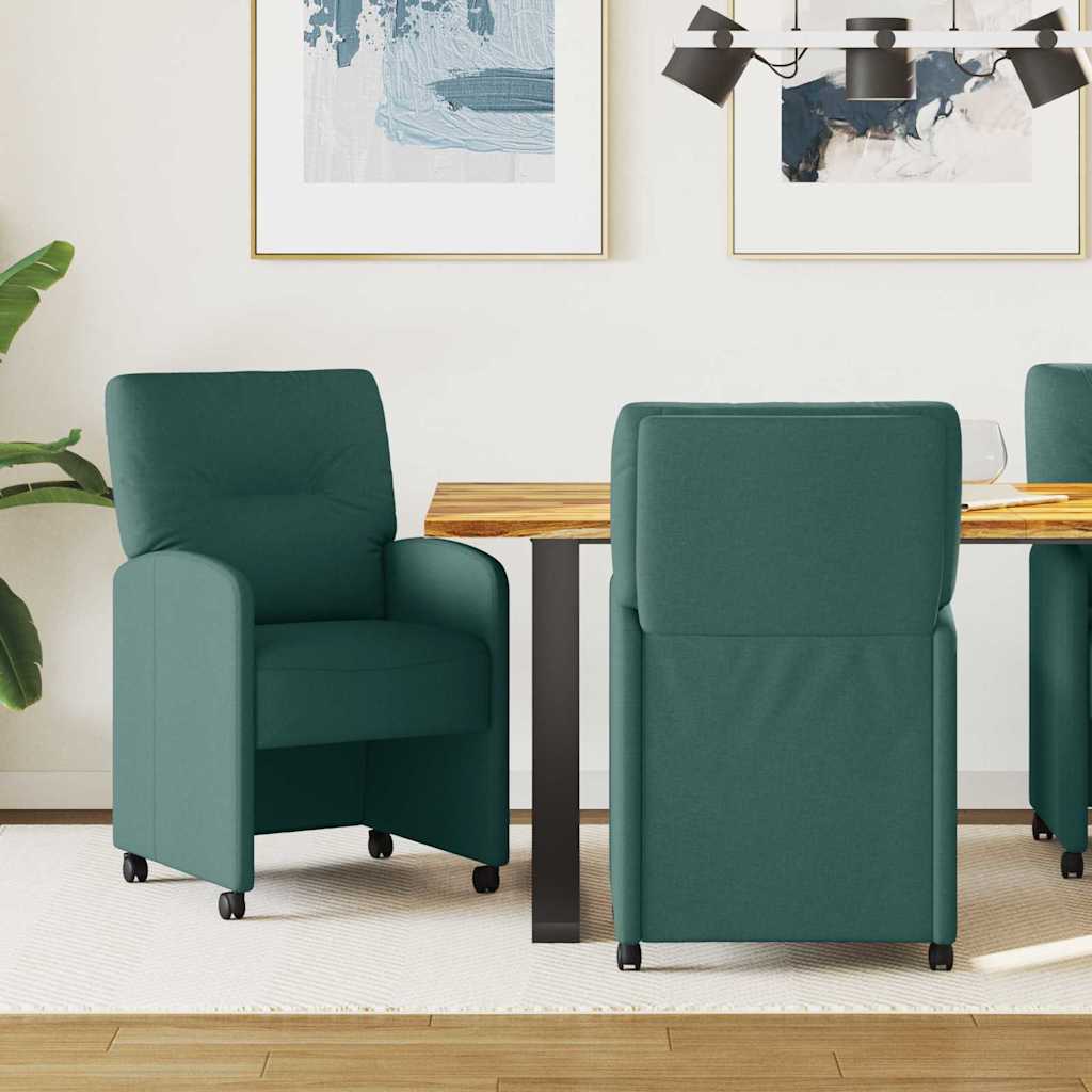Valgomojo Kėdės su Ratukais 2 pcs Tamsiai žalia 57 x 67 x 95 cm
