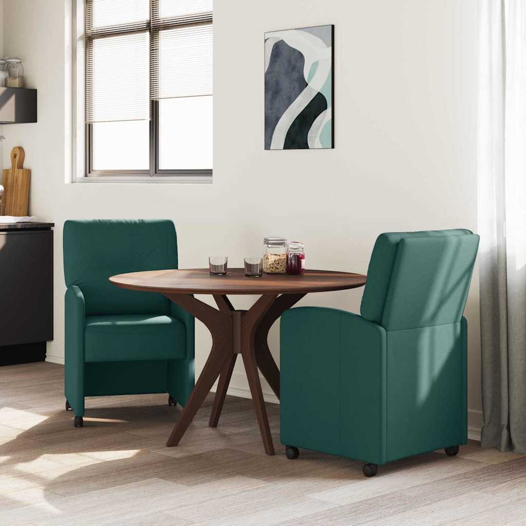 Valgomojo Kėdės su Ratukais 2 pcs Tamsiai žalia 57 x 67 x 95 cm