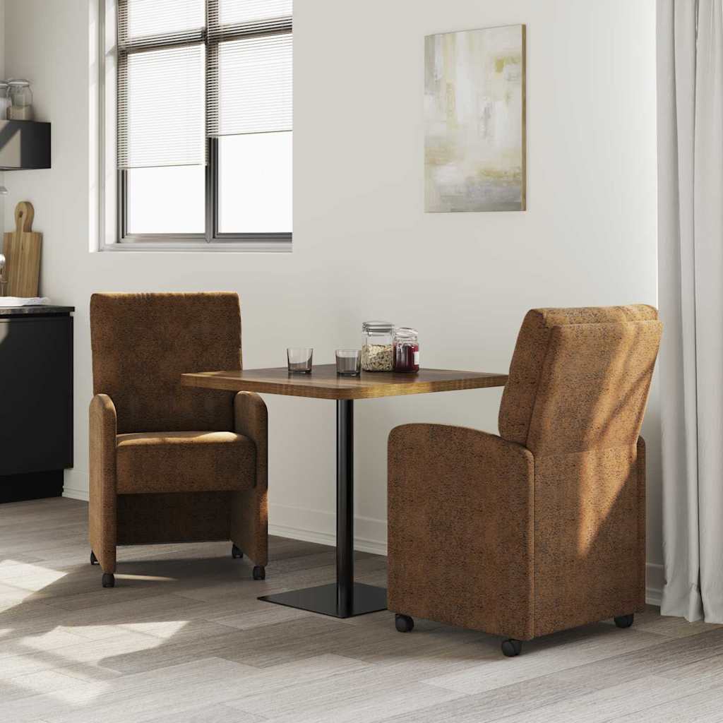 Dining Chairs with Castors 2 pcs Brown 58 x 67 x 97 cm