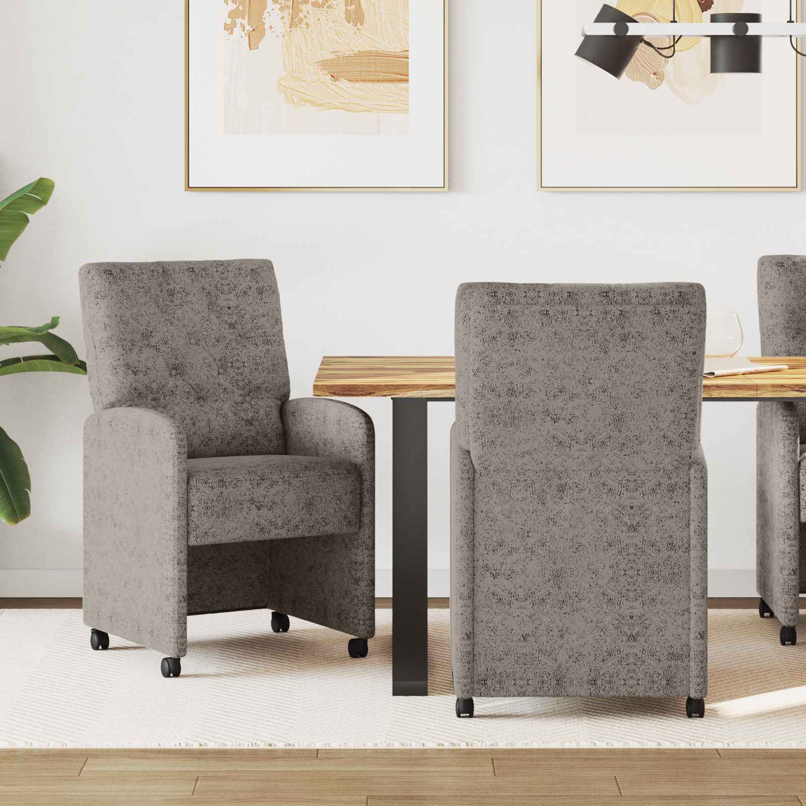 Dining Chairs with Castors 2 pcs Light Grey