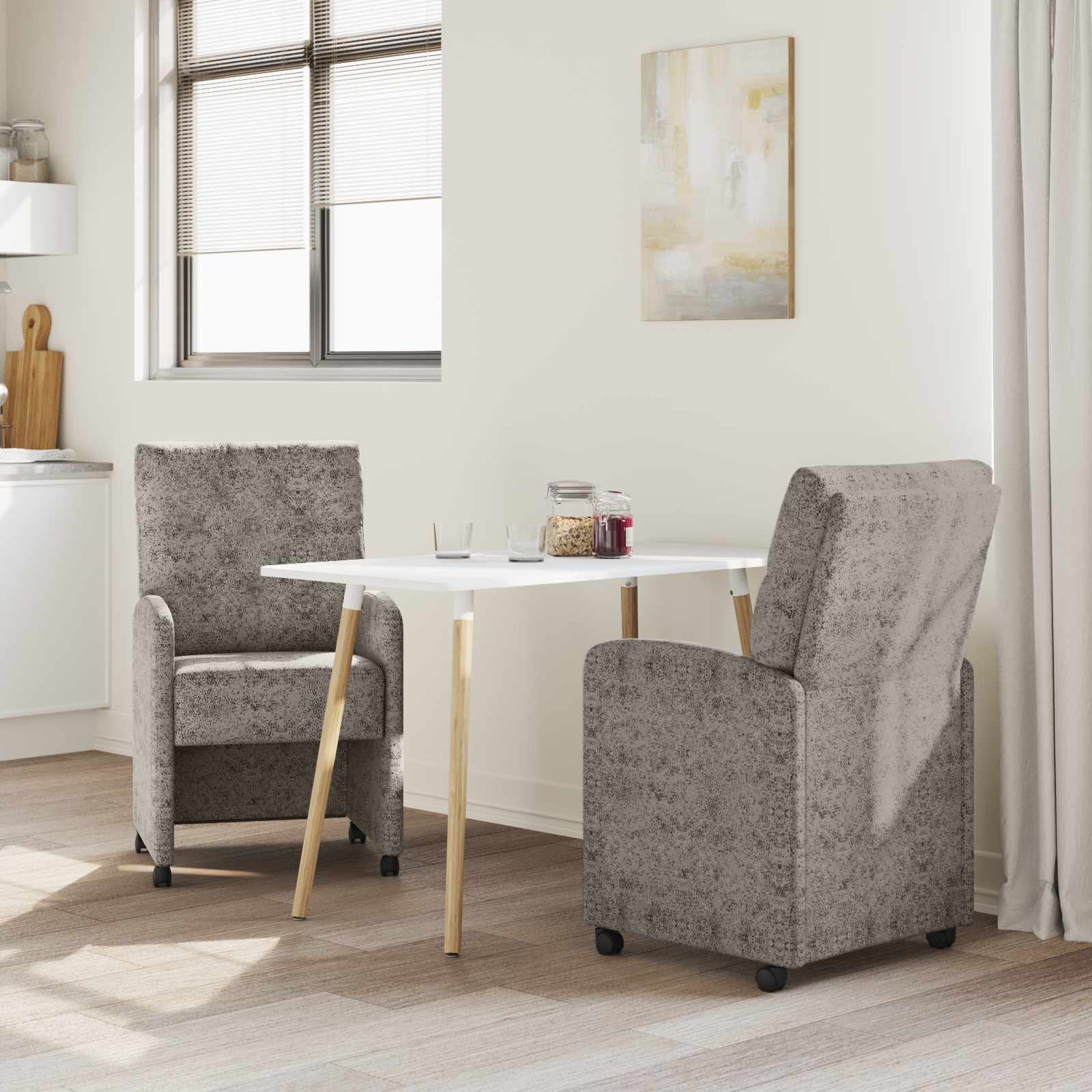 Dining Chairs with Castors 2 pcs Light Grey