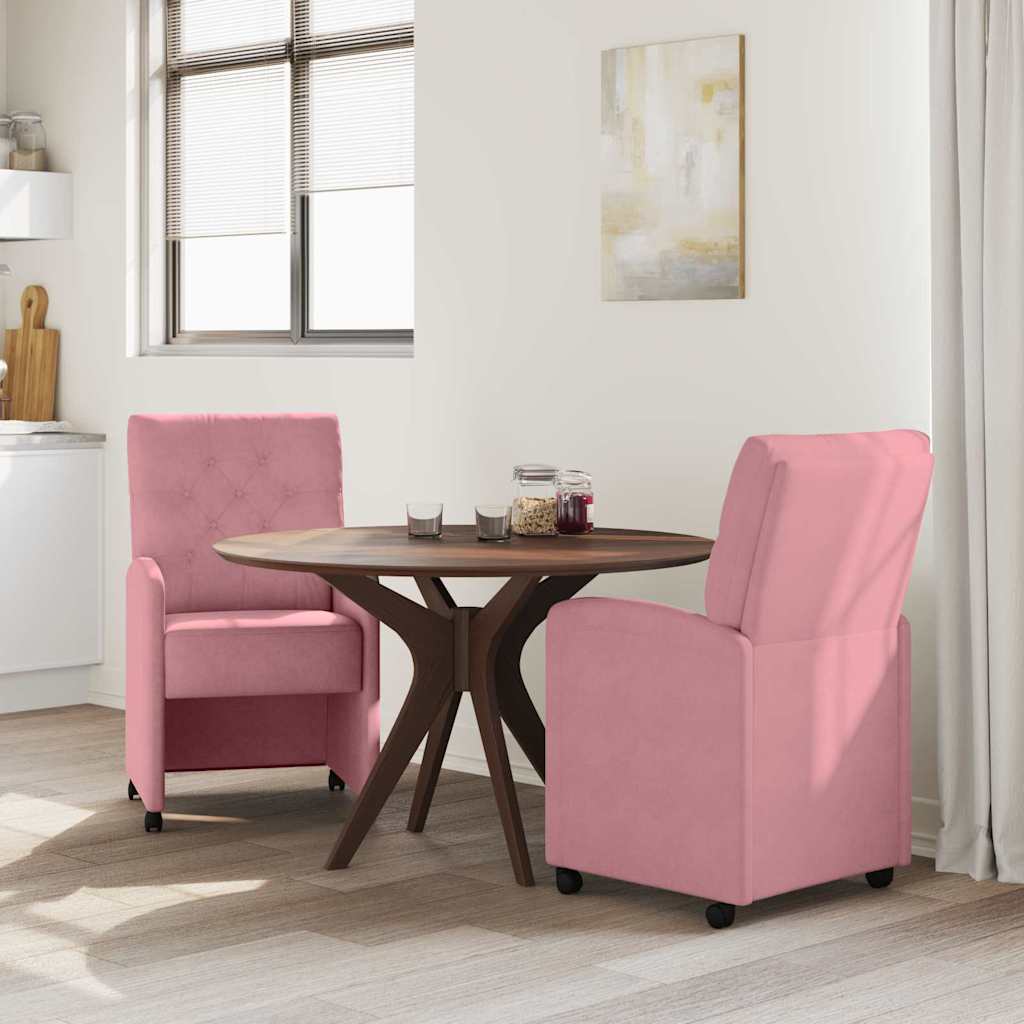 Valgomojo Kėdės su Ratukais 2 pcs Rožinė 58 x 67 x 97 cm