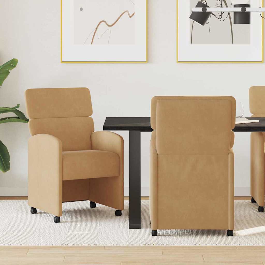 Valgomojo Kėdės su Ratukais 2 pcs Ruda 58 x 65 x 98 cm Aksomas