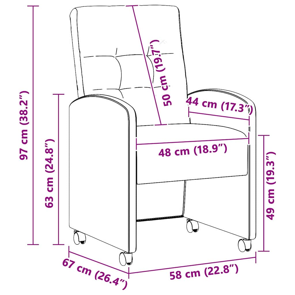 Valgomojo Kėdės su Ratukais 2 pcs Pilka 58 x 67 x 97 cm