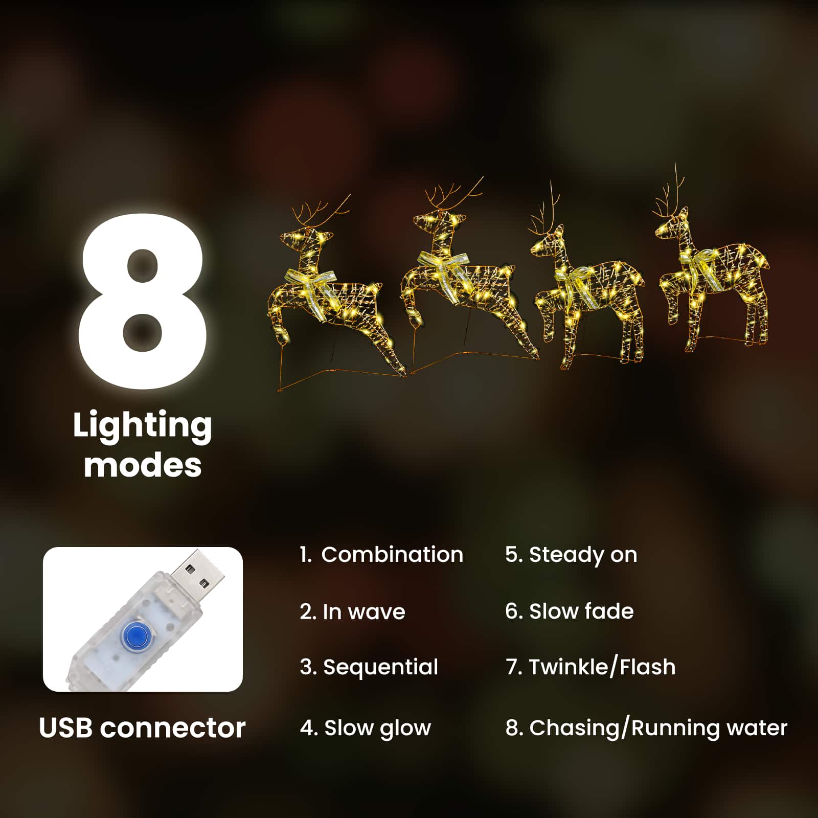 LED brieži ar 80 LED, 4 gab. zelta, PET