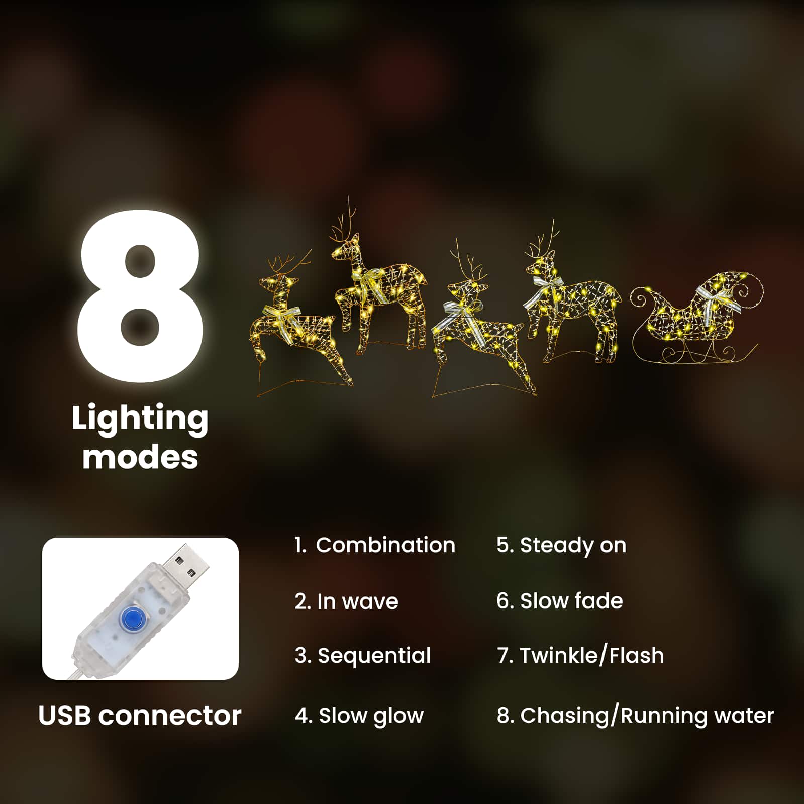 LED elniai su 40 LED 5 pcs Auksinė PET