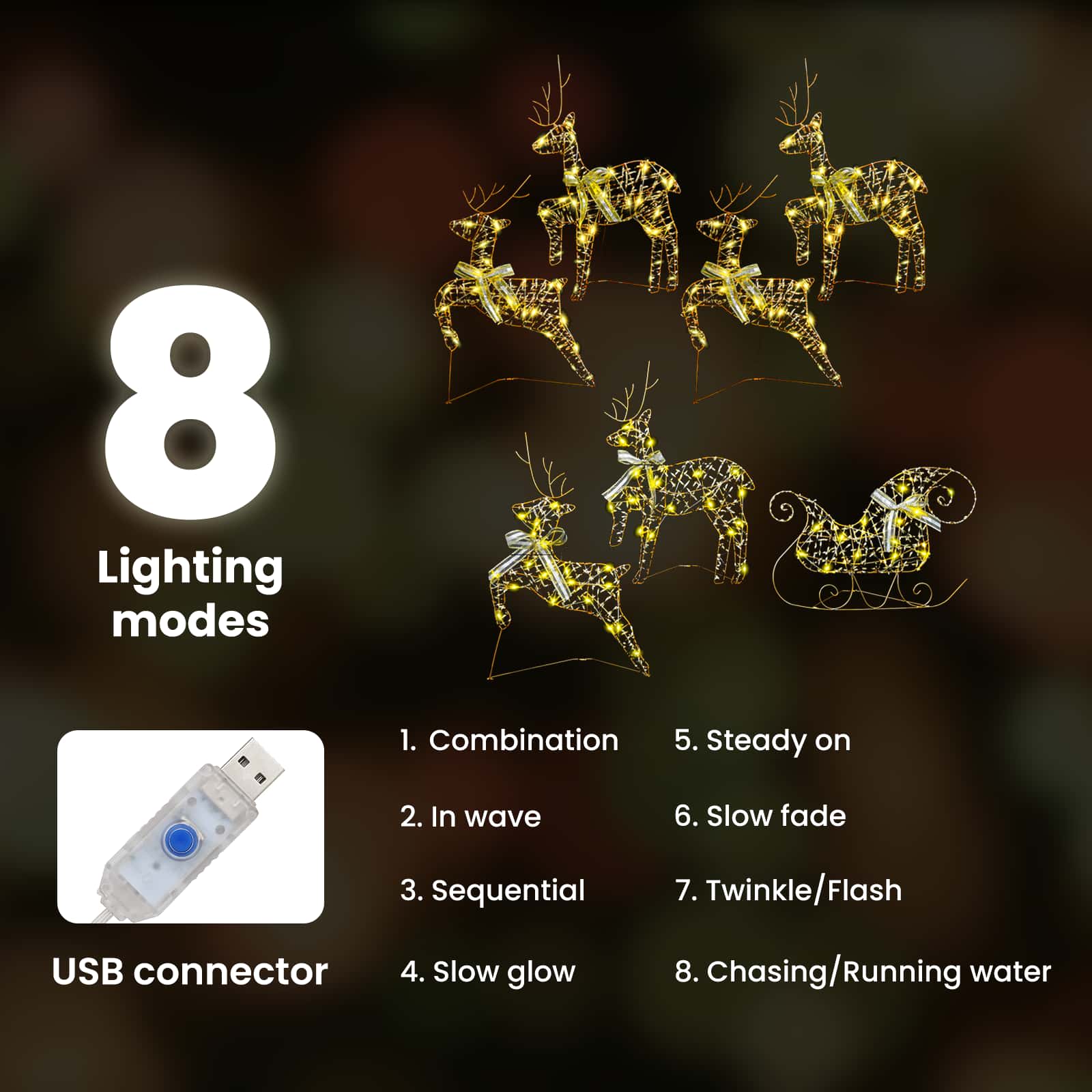 LED elniai su 40 LED 7 pcs Auksinė PET