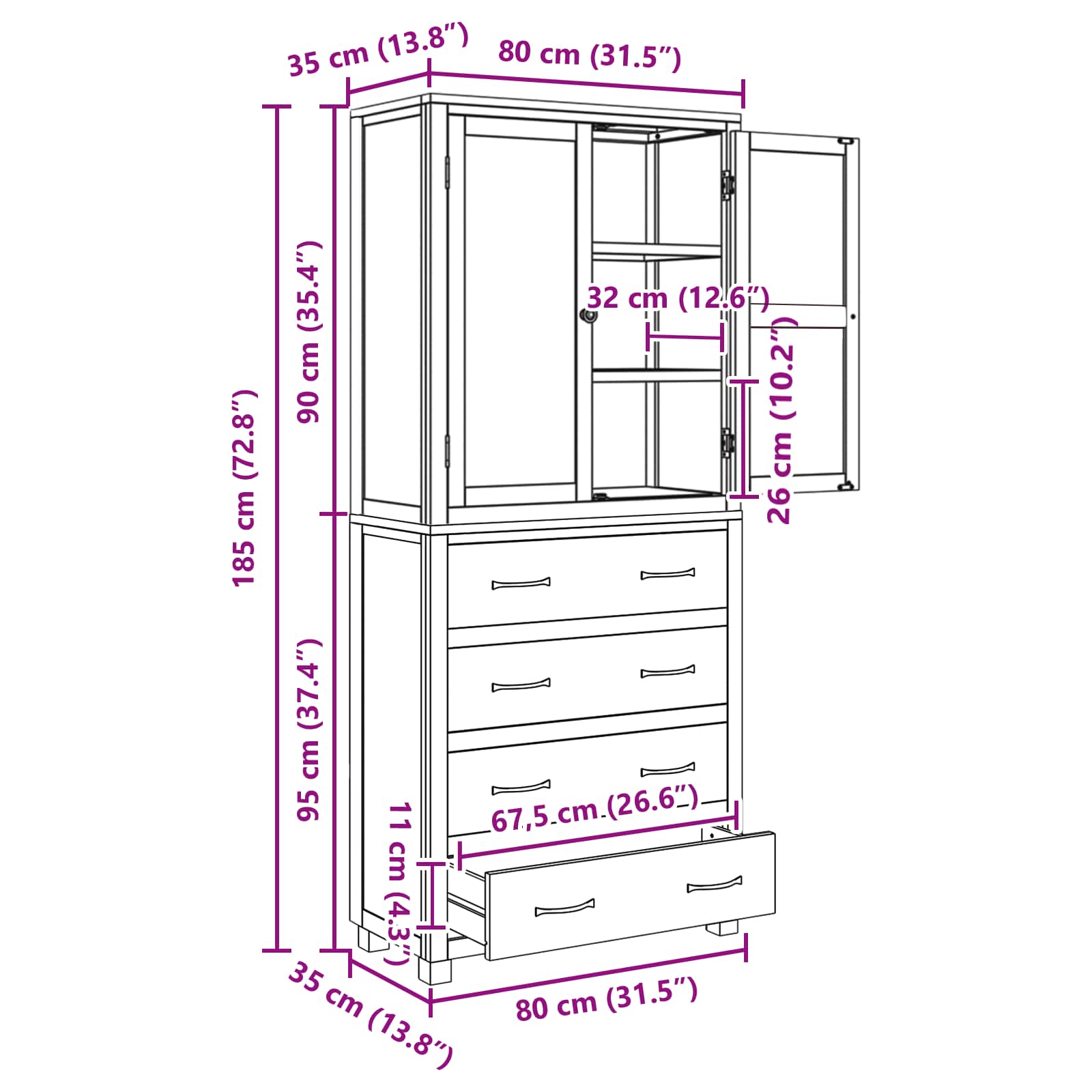 Storage Furniture Set with Drawers Brown Engineered Wood