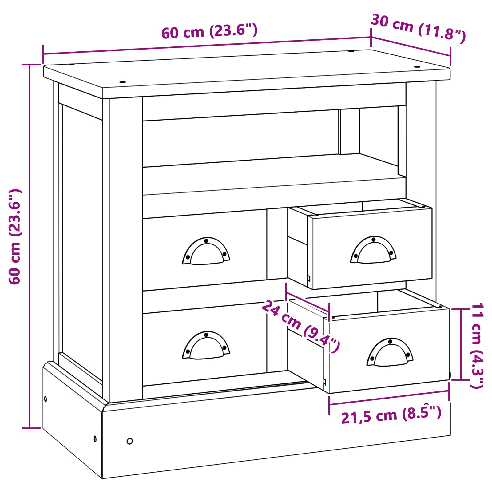 Oppbevaringsskap Ruda 60 x 30 x 60 cm Kieto teka medžio