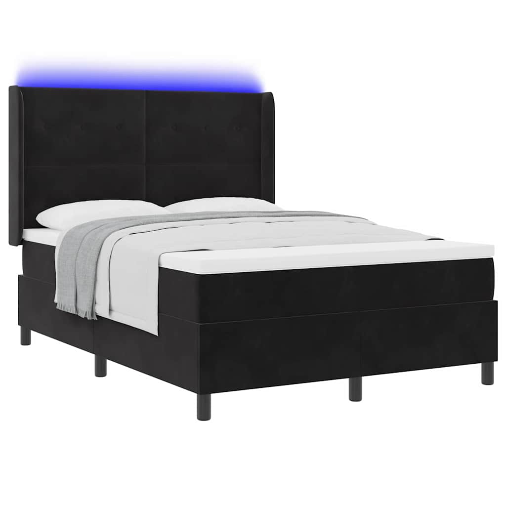LED dėžės spyruoklinė lova su čiužiniu Juoda 160 x 200 cm