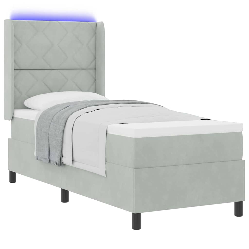 LED dėžės spyruoklinė lova su čiužiniu Geometric Šviesiai pilka
