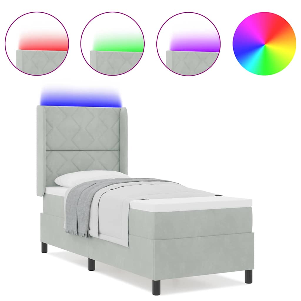 LED dėžės spyruoklinė lova su čiužiniu Geometric Šviesiai pilka