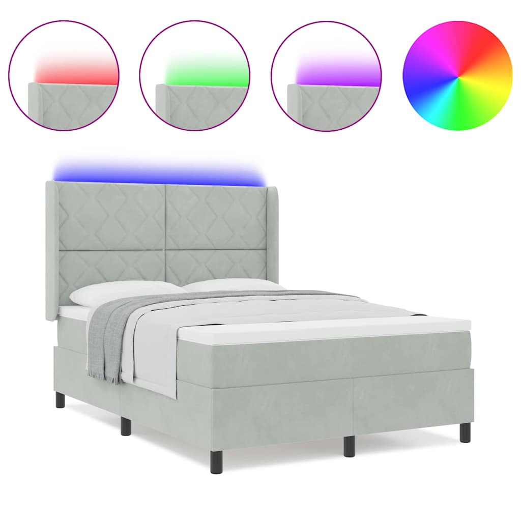 LED dėžės spyruoklinė lova su čiužiniu Geometric Šviesiai pilka